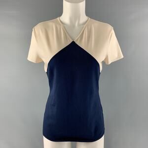 RALPH LAUREN Size M Cream and Navy Silk Blend Color Block Pullover